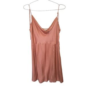Endless Blu Rose Gold Satin Cowl Neck Tie Strap Mini Slip Dress Womens Large